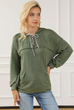 Lace-Up Exposed Seam Hoodie with Pocket - Flyclothing LLC