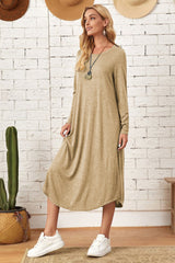 Pocketed Round Neck Long Sleeve Tee Dress - Flyclothing LLC