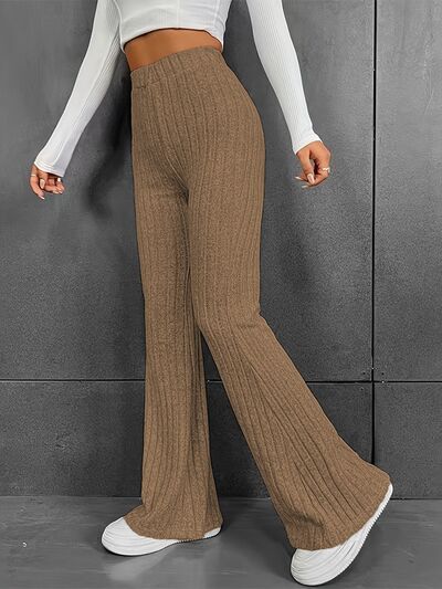 Ribbed High Waist Bootcut Pants - Flyclothing LLC