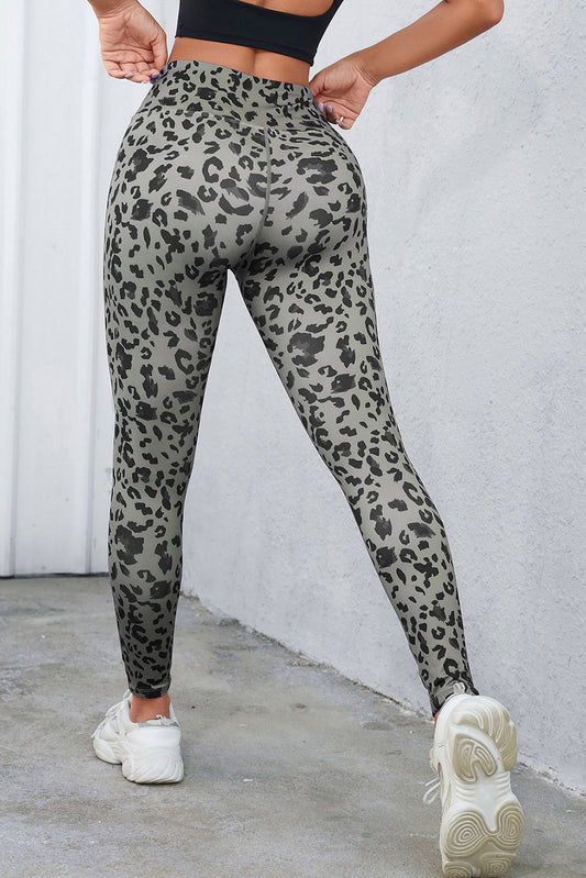 Leopard Print Wide Waistband Leggings - Flyclothing LLC