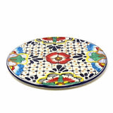 Handmade Pottery 8" Trivet or Wall Hanging, Dots & Flowers - Encantada - Flyclothing LLC