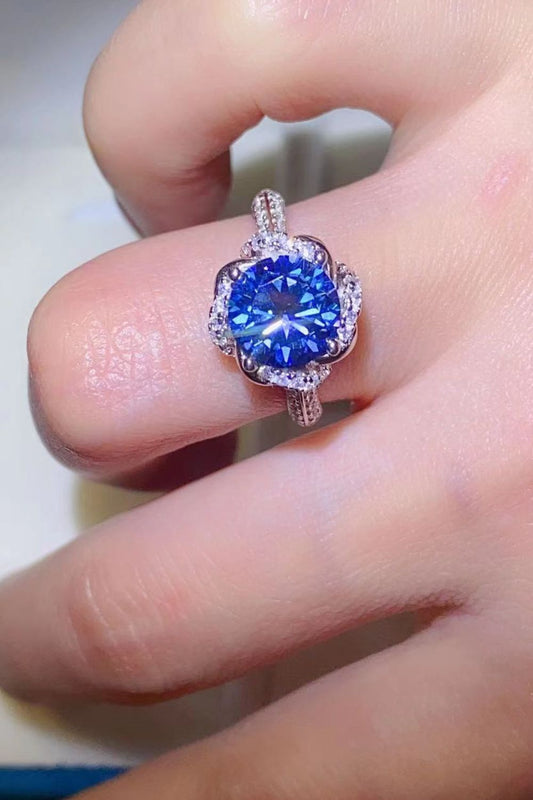 2 Carat Cobalt Blue Moissanite 925 Sterling Silver Ring - Flyclothing LLC