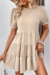 Puff Sleeve Tie Back Tiered Dress - Flyclothing LLC