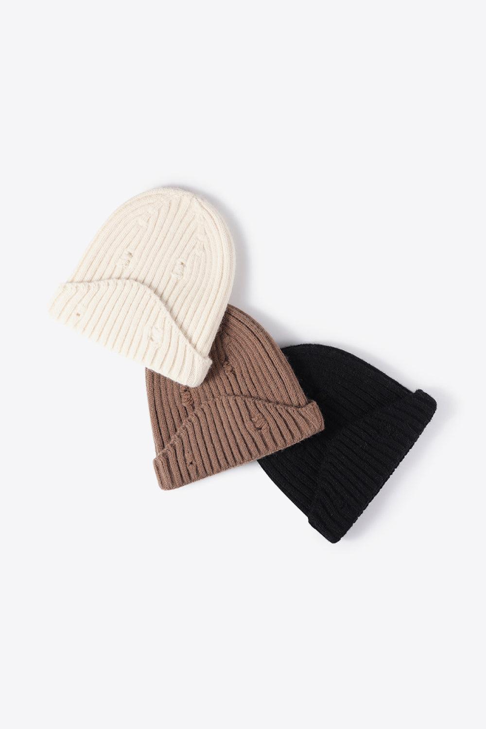 Distressed Rib-Knit Beanie - Flyclothing LLC