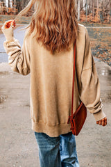 Dropped Shoulder Round Neck Long Sleeve Blouse - Flyclothing LLC