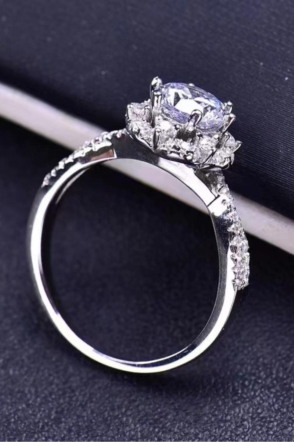 Platinum-Plated Six Prong 1 Carat Moissanite Ring - Flyclothing LLC