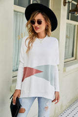 Color Block Round Neck Side Slit Sweater - Trendsi