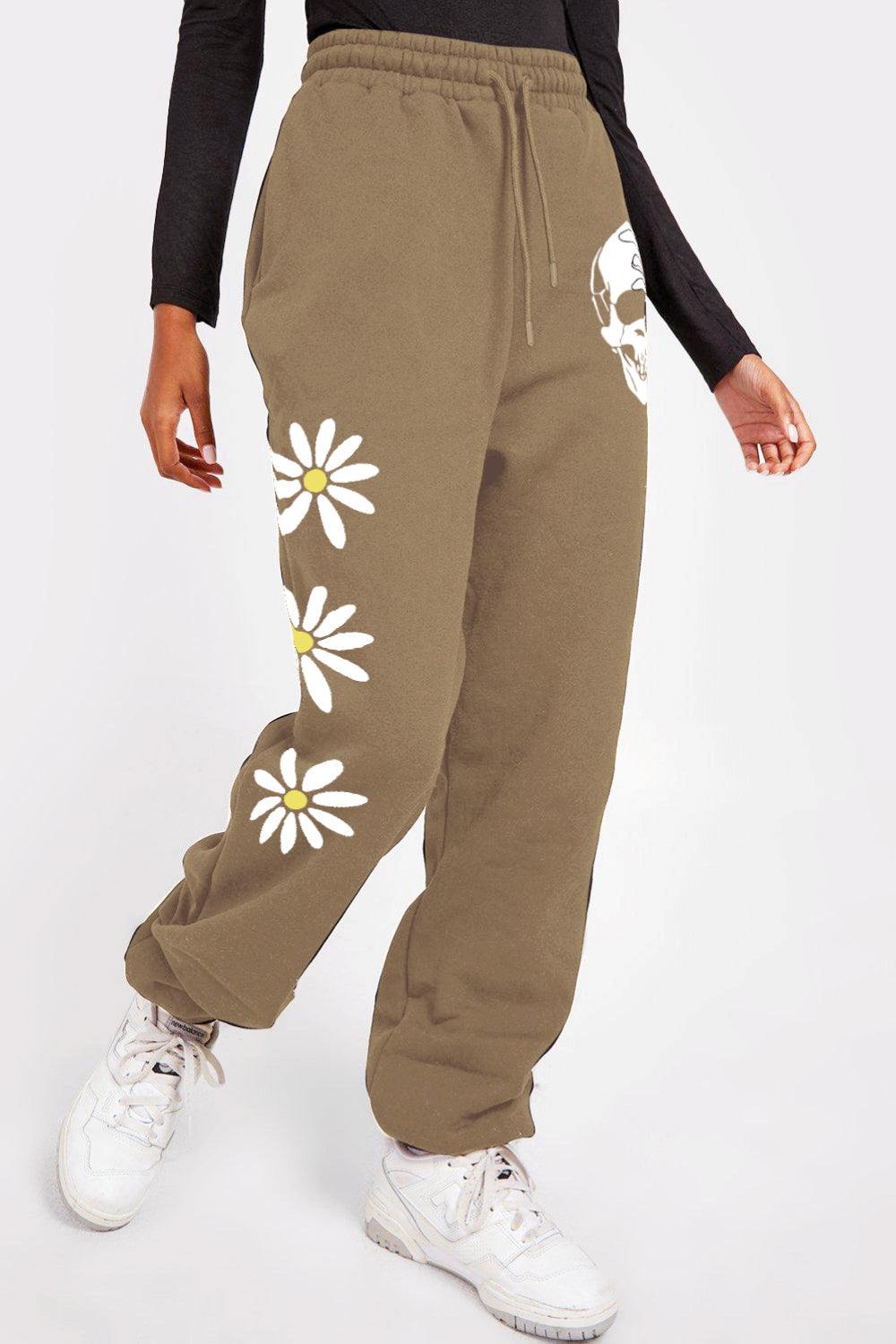 Simply Love Simply Love Full Size Drawstring Flower & Skull Graphic Long Sweatpants - Flyclothing LLC