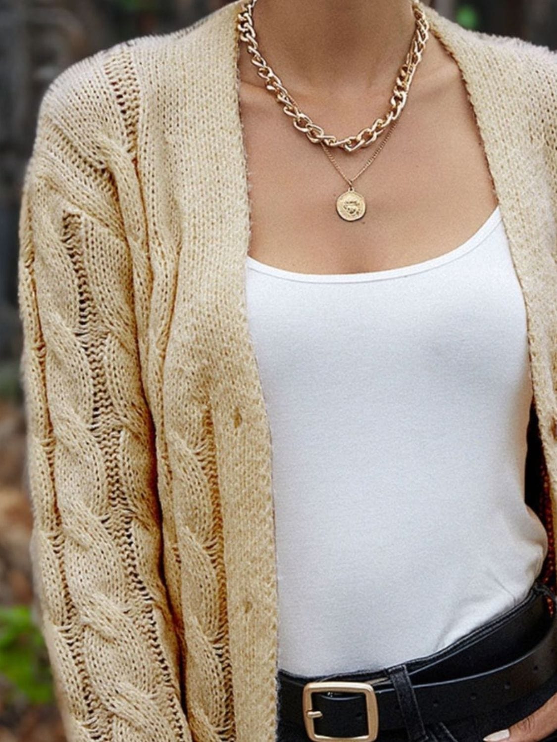 Cable-Knit Button Down Cardigan - Trendsi