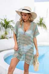 Openwork Slit V-Neck Cover Up - Flyclothing LLC