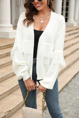 Fringe Trim Open Front Cardigan - Flyclothing LLC