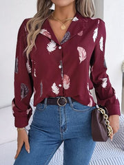 Button Up Printed Collared Neck Shirt - Flyclothing LLC