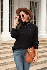 Cable-Knit Turtle Neck Long Sleeve Sweater - Trendsi