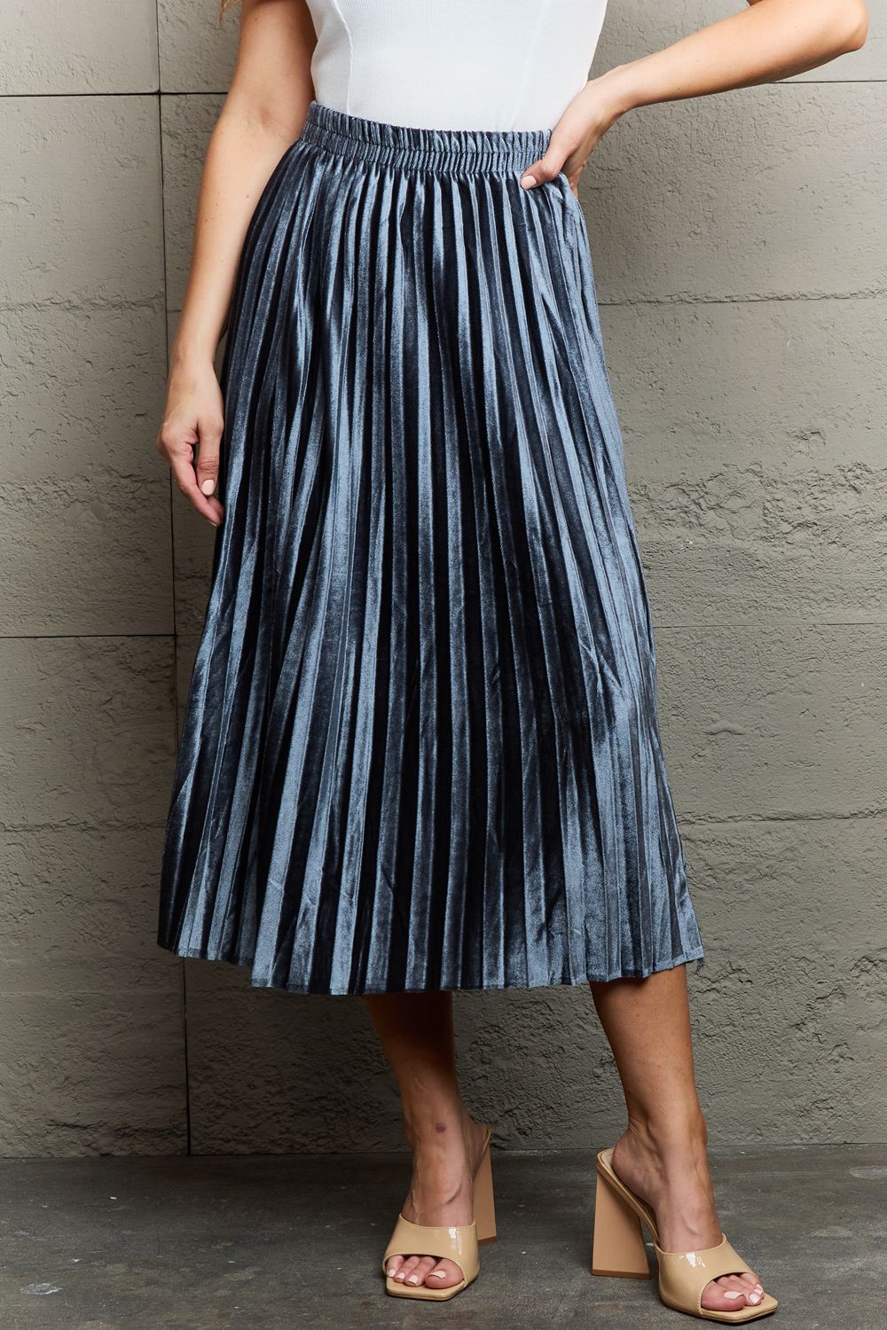 Ninexis Accordion Pleated Flowy Midi Skirt - Flyclothing LLC