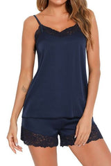 Lace Detail Cami and Shorts Lounge Set - Flyclothing LLC