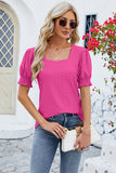 Eyelet Square Neck Short Sleeve T-Shirt - Flyclothing LLC