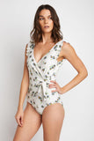 Marina West Swim Float On Ruffle Faux Wrap One-Piece in Daisy Cream - Flyclothing LLC