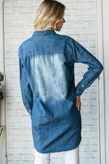 Veveret Pocketed Button Up Washed Denim Shirt - Flyclothing LLC