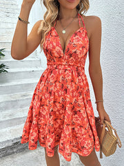 Floral Halter Neck Backless Dress - Flyclothing LLC