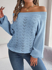 Openwork Off-Shoulder Long Sleeve Sweater - Flyclothing LLC