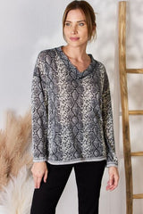 Hailey & Co Full Size Snakeskin V-Neck Long Sleeve Top - Flyclothing LLC