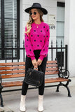 Polka Dot Round Neck Dropped Shoulder Sweater - Flyclothing LLC