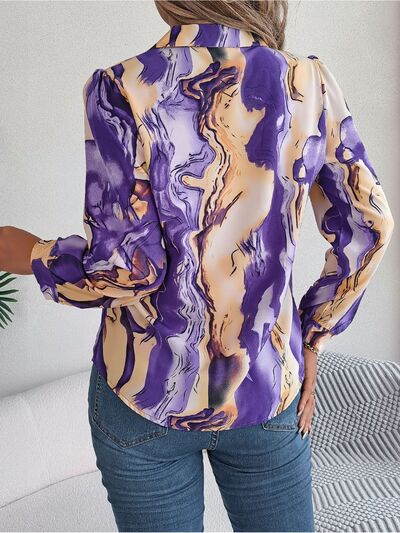 Printed Button Up Long Sleeve Shirt - Flyclothing LLC