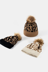 Leopard Pom-Pom Cuffed Beanie - Trendsi