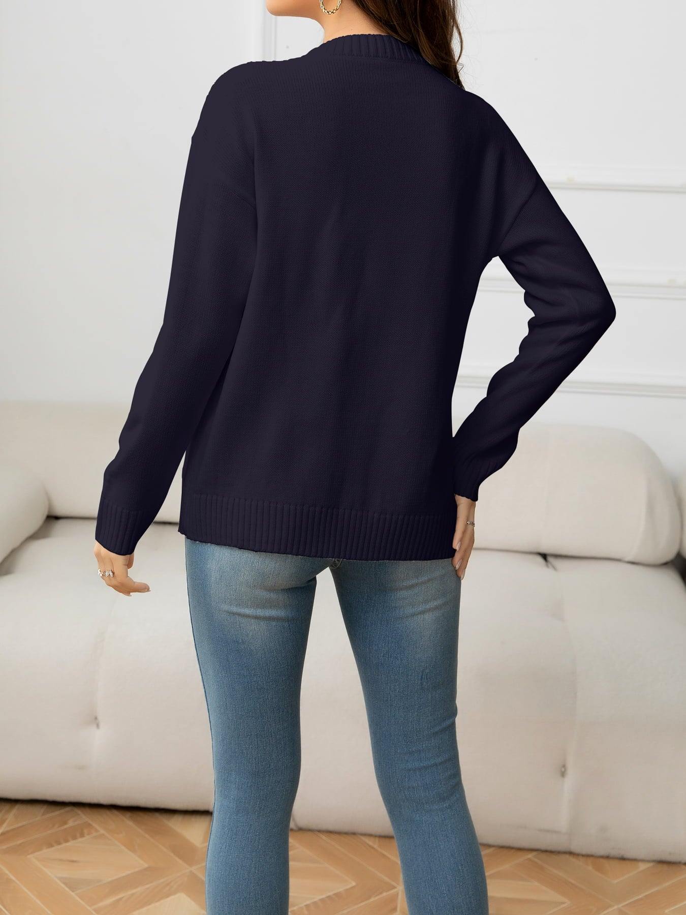 V-Neck Long Sleeve Buttoned Knit Top with Pocket - Flyclothing LLC