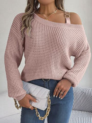 Asymmetrical Neck Long Sleeve Sweater - Flyclothing LLC