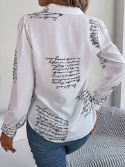 Letter Printed Button Up Long Sleeve Blouse - Flyclothing LLC