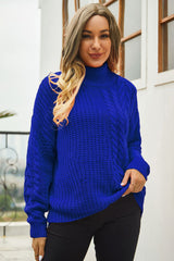 Cable-Knit Turtle Neck Long Sleeve Sweater - Trendsi