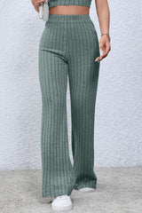 Basic Bae Full Size Ribbed High Waist Flare Pants - Flyclothing LLC