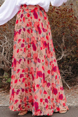 Printed Elastic Waist Pleated Maxi Skirt - Flyclothing LLC