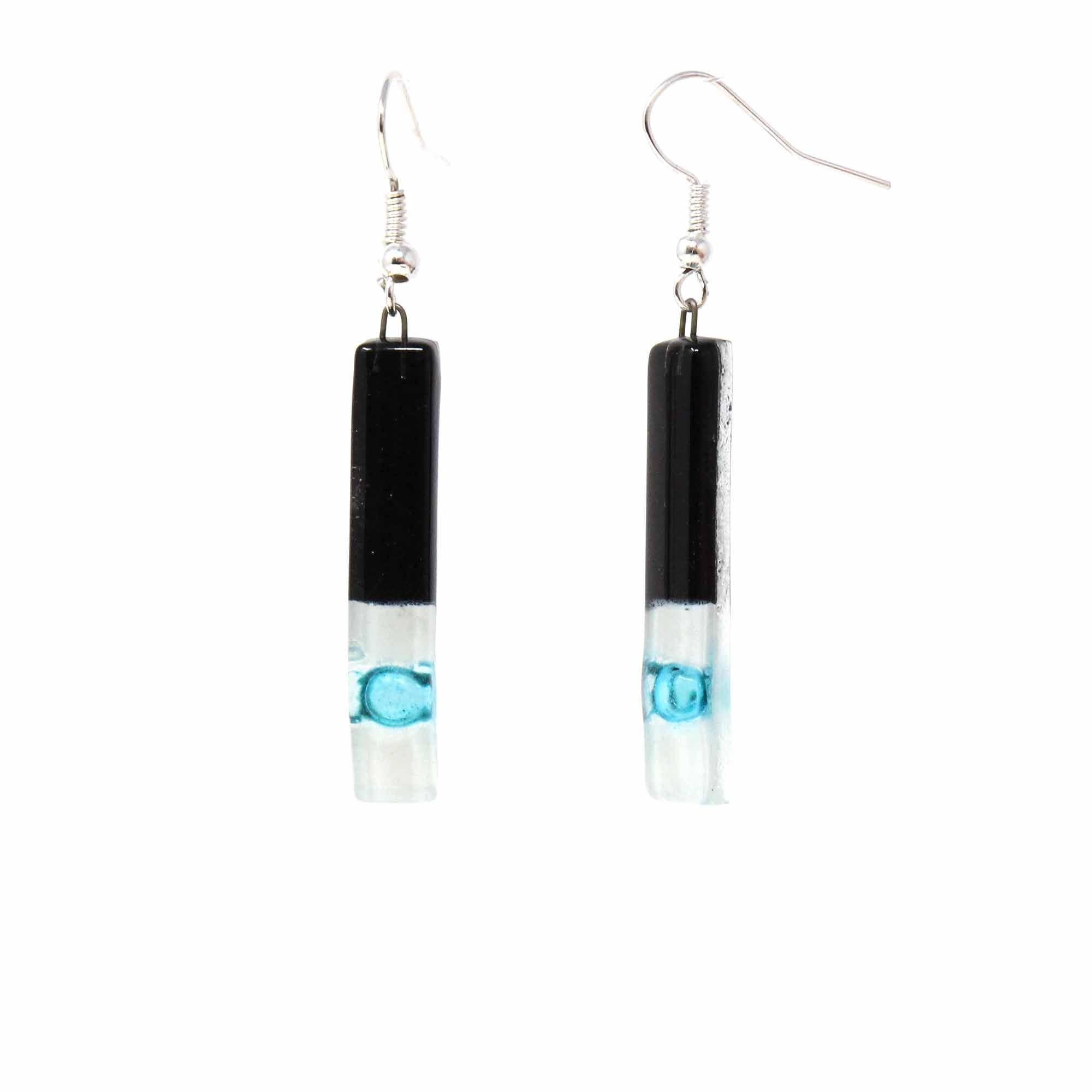 Long Rectangle Glass Dangle Earrings, Black Tie - Tili Glass - Flyclothing LLC