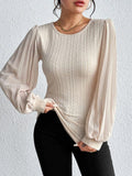 Pleated Puff Sleeve Round Neck Blouse - Trendsi