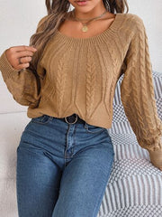 Cable-Knit Round Neck Long Sleeve Sweater - Flyclothing LLC