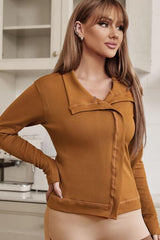 Collared Neck Long Sleeve Jacket - Flyclothing LLC