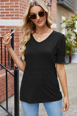 V-Neck Smocked Short Sleeve T-Shirt - Flyclothing LLC