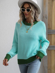 Contrast Trim Drop Shoulder Pullover Sweater - Trendsi