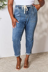 Judy Blue Full Size High Waist Drawstring Denim Jeans - Flyclothing LLC