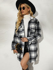 Plaid Collared Longline Coat - Flyclothing LLC