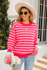 Warm Spice Striped Round Neck Sweater - Flyclothing LLC