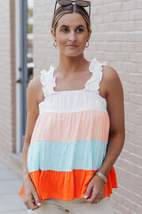 Color Block Ruffle Strap Tank - Flyclothing LLC