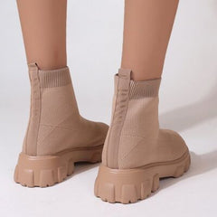 Mesh Round Toe Platform Boots - Flyclothing LLC