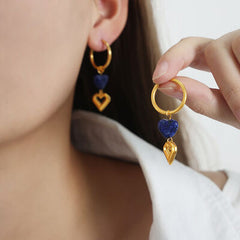 Heart Shape Lapis Lazuli Dangle Earrings - Flyclothing LLC