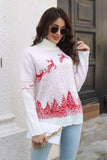 Reindeer & Snow Pattern Turtle Neck Pullover Sweater - Flyclothing LLC