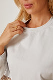 Round Neck Dropped Shoulder Cropped Sweatshirt - Trendsi