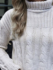 Cable-Knit Turtleneck Sweater - Trendsi