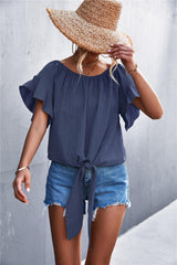 Flutter Sleeve Tie-Front Blouse - Flyclothing LLC